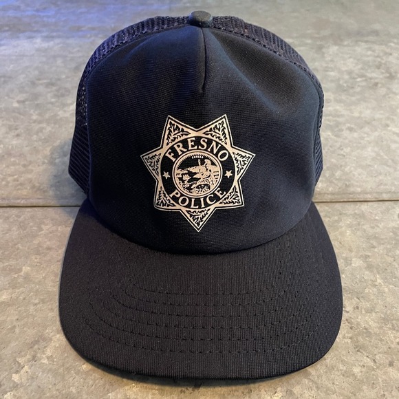 Vintage Fresno Police New Era Dupont USA Blue White Snapback Mesh Trucker Hat - Picture 1 of 10